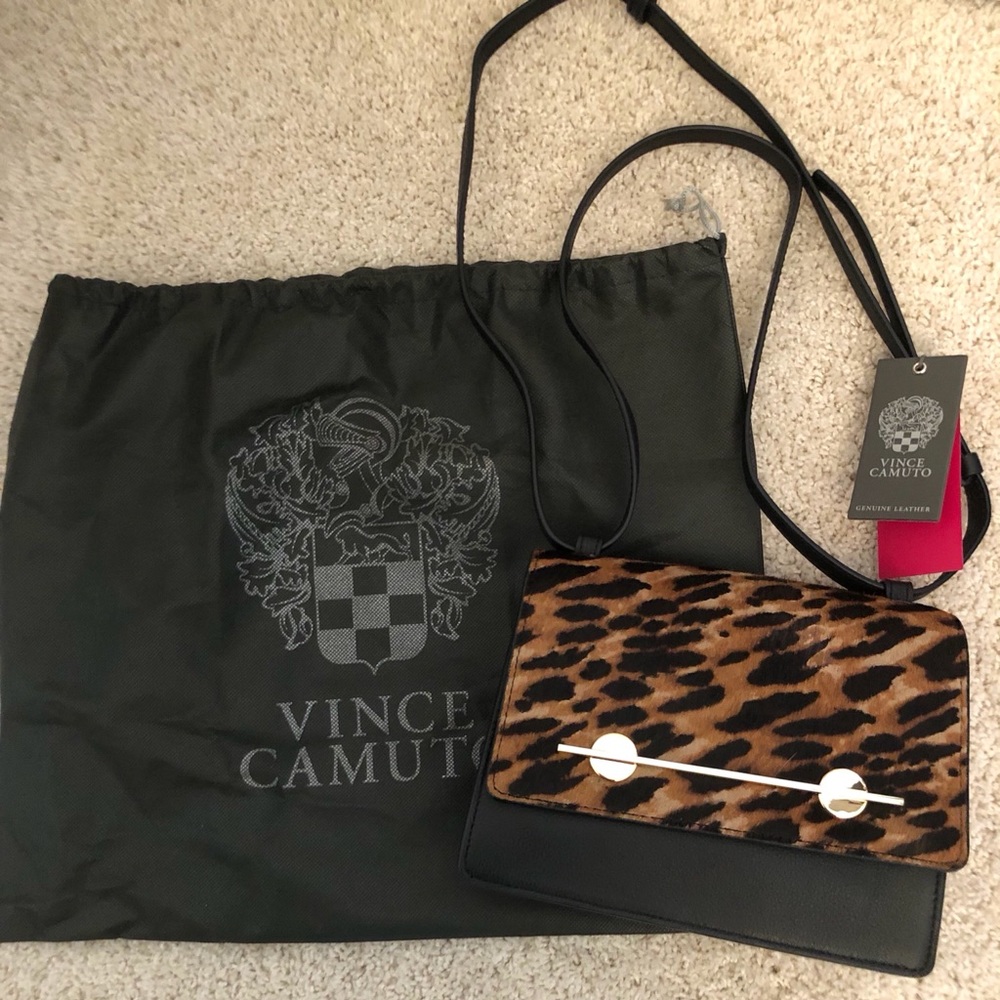 Vince Camuto Black wLeopard Print Leather Handbag